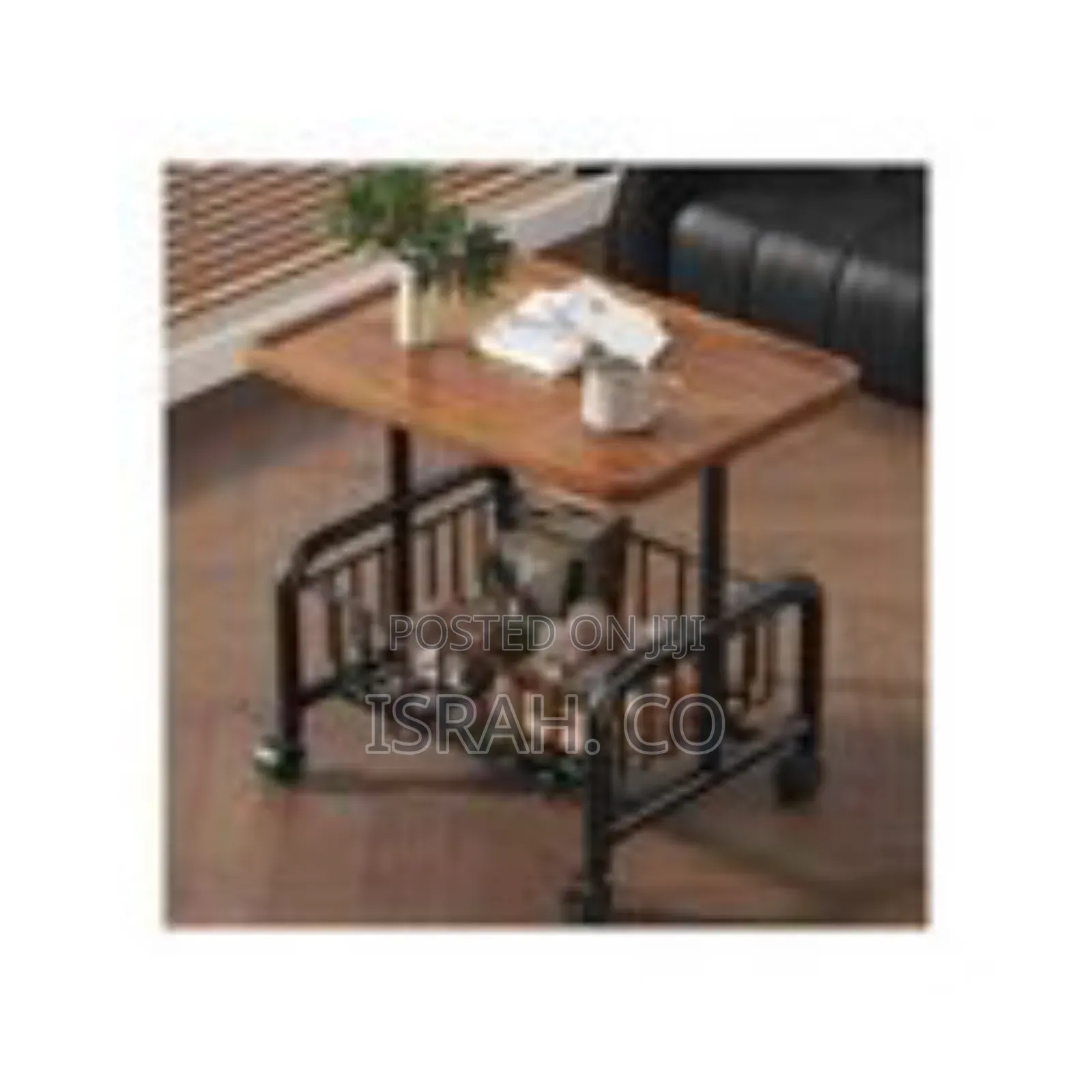 Modern C-Shaped Rolling End Table With Storage Basket - Multicolor