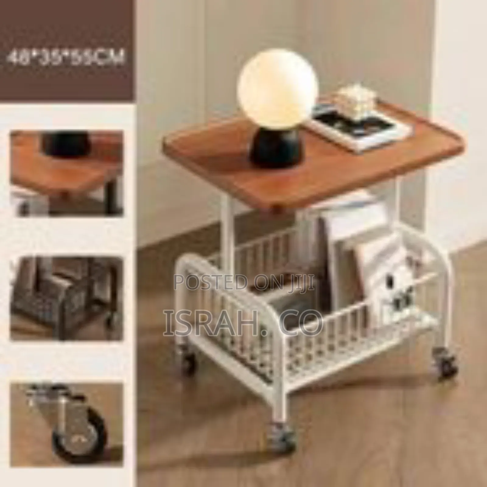 Modern C-Shaped Rolling End Table With Storage Basket - Multicolor