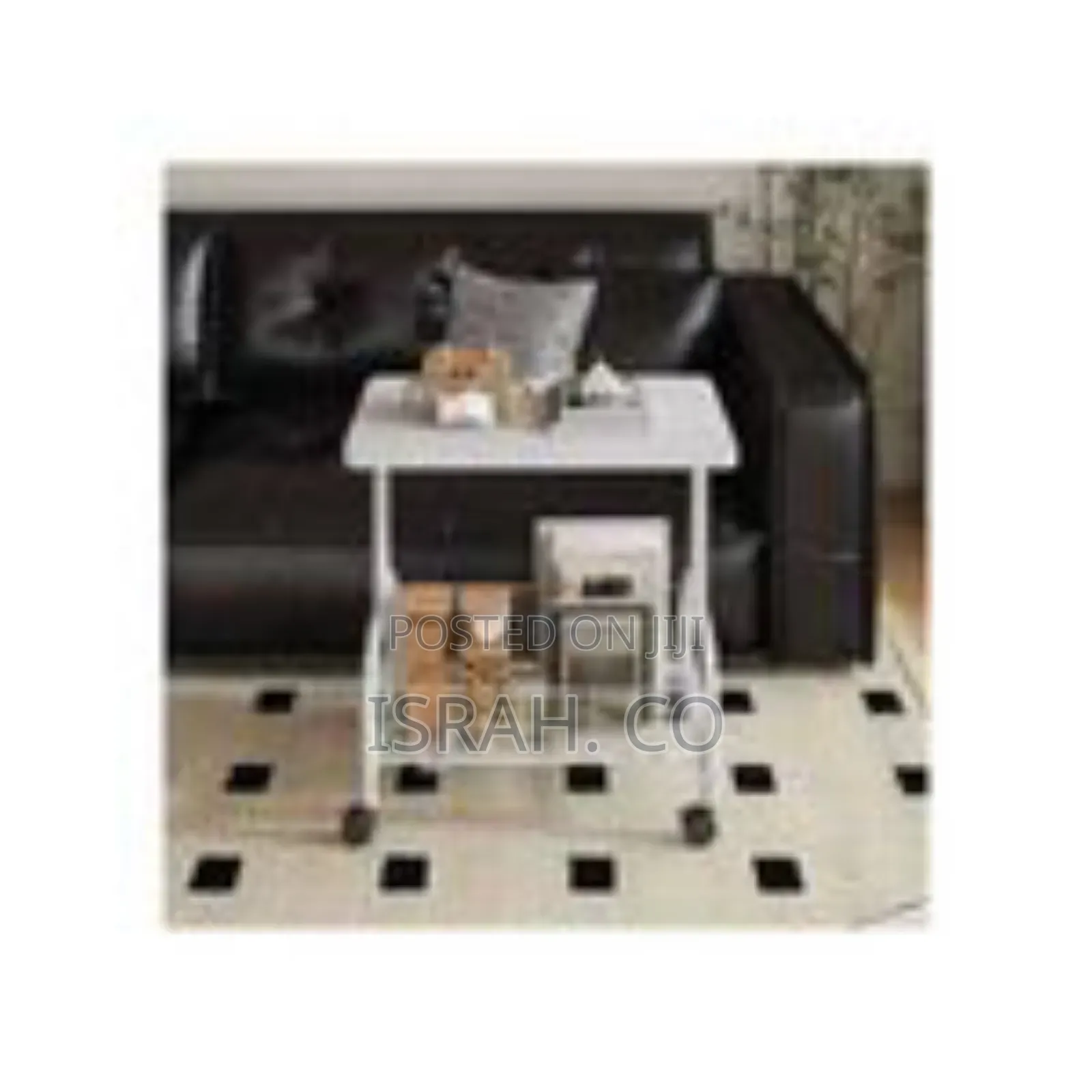 Modern C-Shaped Rolling End Table With Storage Basket - Multicolor