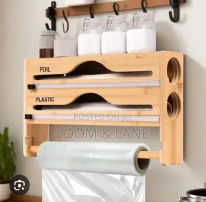 Wall-Mounted Bamboo Wrap Dispenser and Organizer