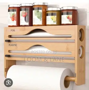 Wall-Mounted Bamboo Wrap Dispenser and Organizer