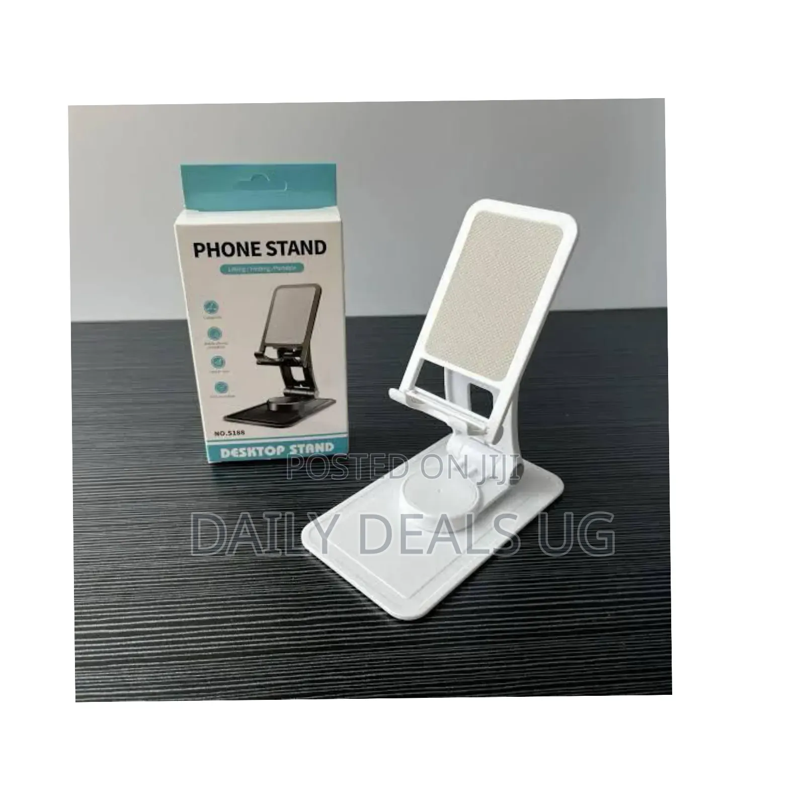 A White, Adjustable Foldable Desktop Phone and Tablet Stand
