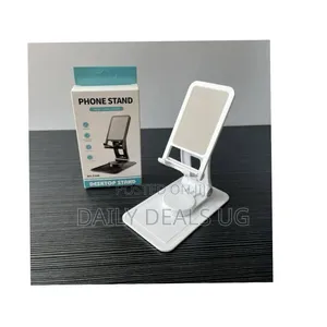 A White, Adjustable Foldable Desktop Phone and Tablet Stand