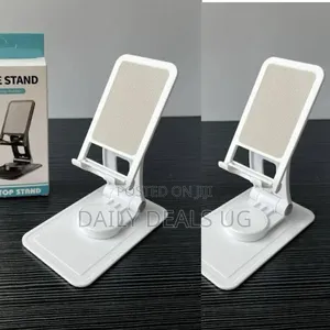 A White, Adjustable Foldable Desktop Phone and Tablet Stand