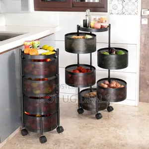 5 Layer Vast Round Layered Shelf Storage Rack Kitchen Trolley- Black