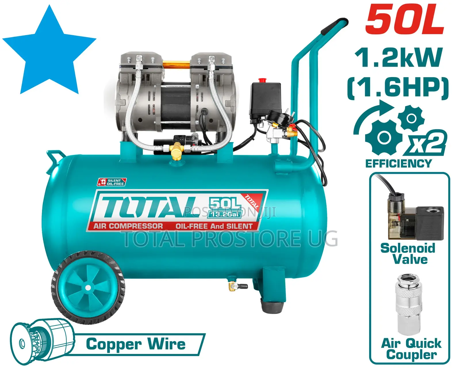Air Compressor 50l 1.6hp Oil Free (Total).