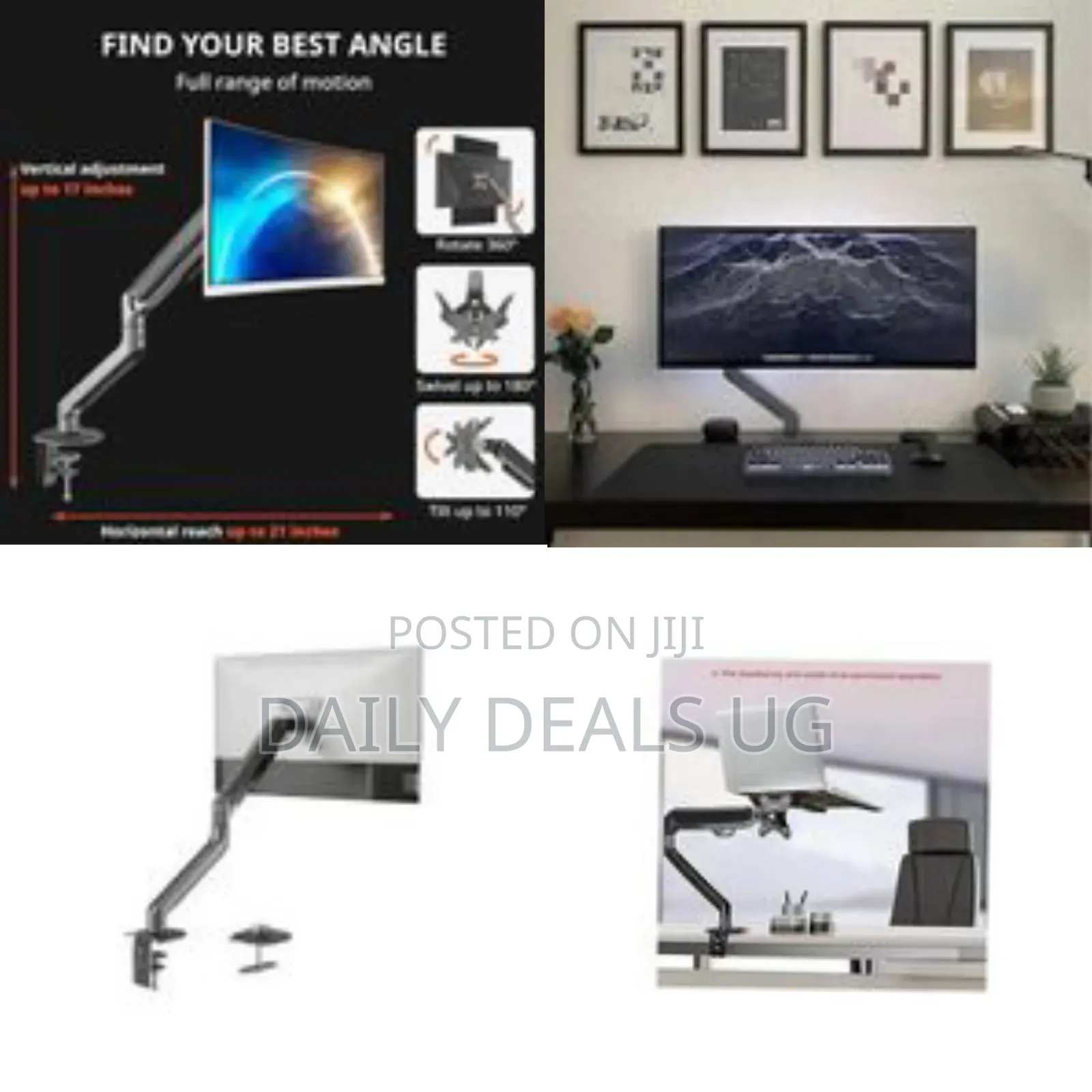 Single Monitor Desk Mount Arm - Multicolor