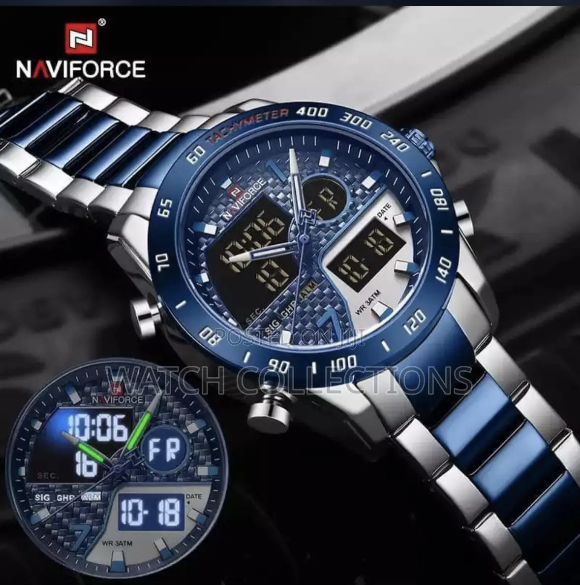 Analog and Digital Mens Metallic Naviforce Watch