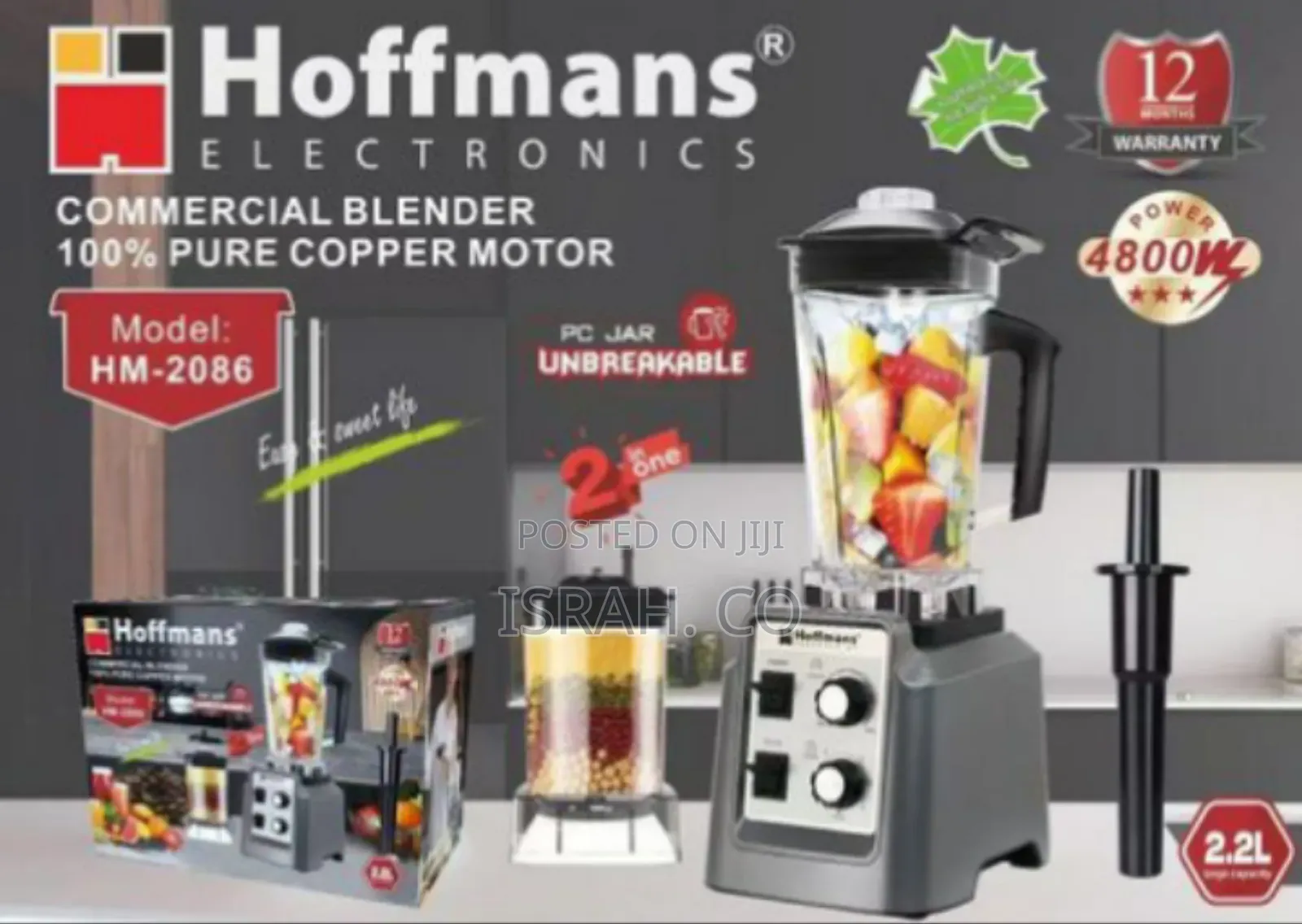 Hoffmans Hm-2086 Commercial Blender With 4800w 100% Pure Copper Motor