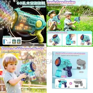 60-Hole Fully Automatic Bubble Machine Gun With Colorful Led Lights