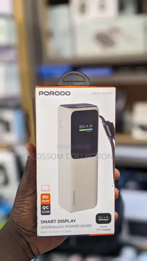 Porodo20000mah Powerbank With Built-in Type-c Cable, Smart Tft Display