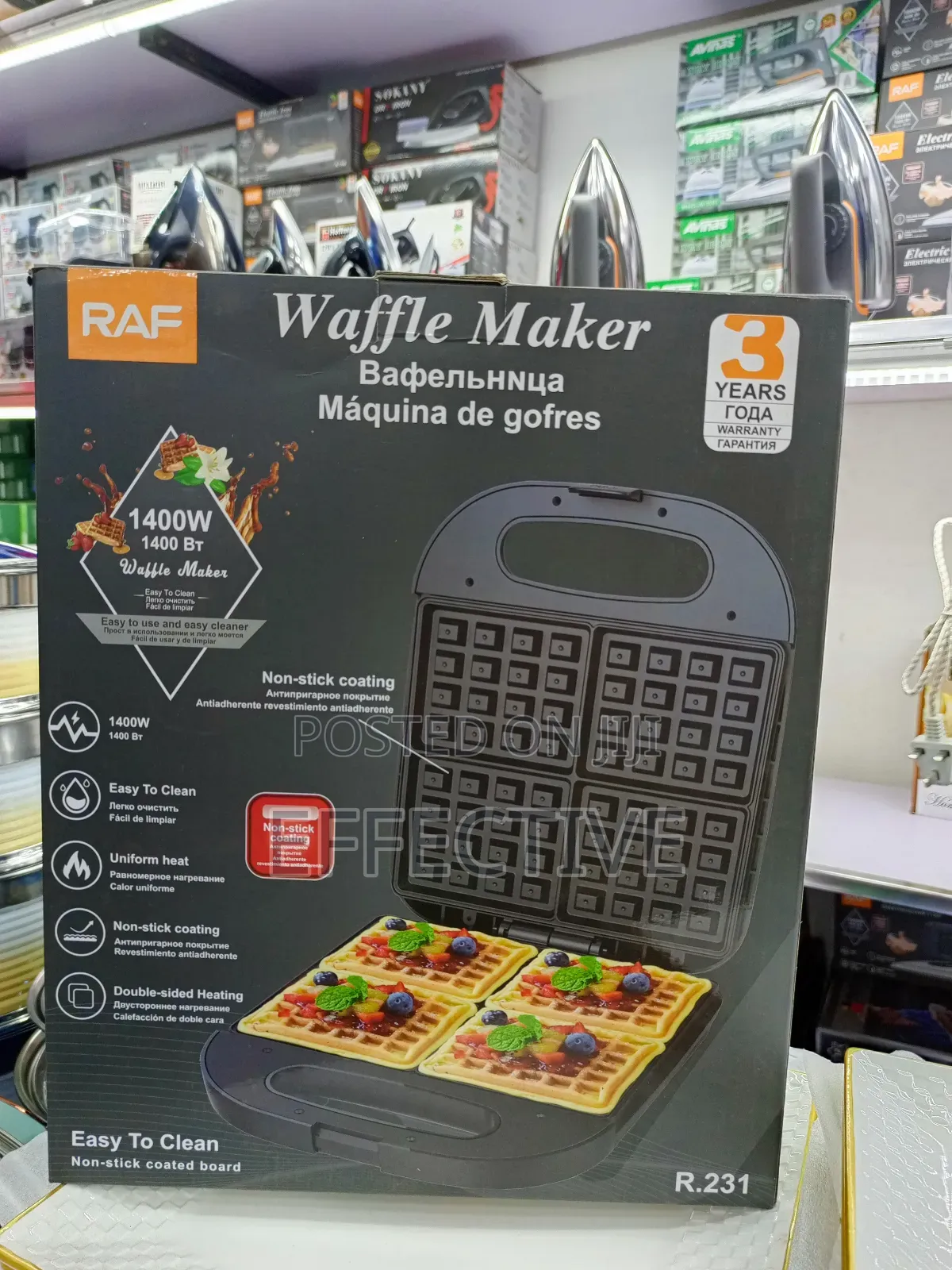 Raf 4-Slice Electric Non-Stick Waffle Maker.