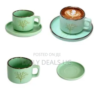 Set of 6 Rustic Charm Ceramic Coffee Cups and Saucers