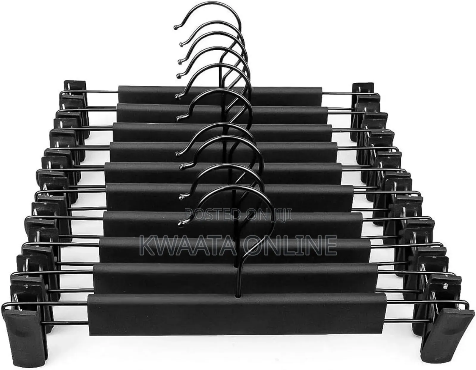 12 Pieces Black Plastic Clothes Pants Hangers With 2-Adjustable Clips