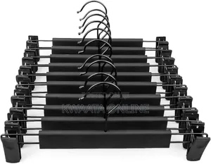 12 Pieces Black Plastic Clothes Pants Hangers With 2-Adjustable Clips
