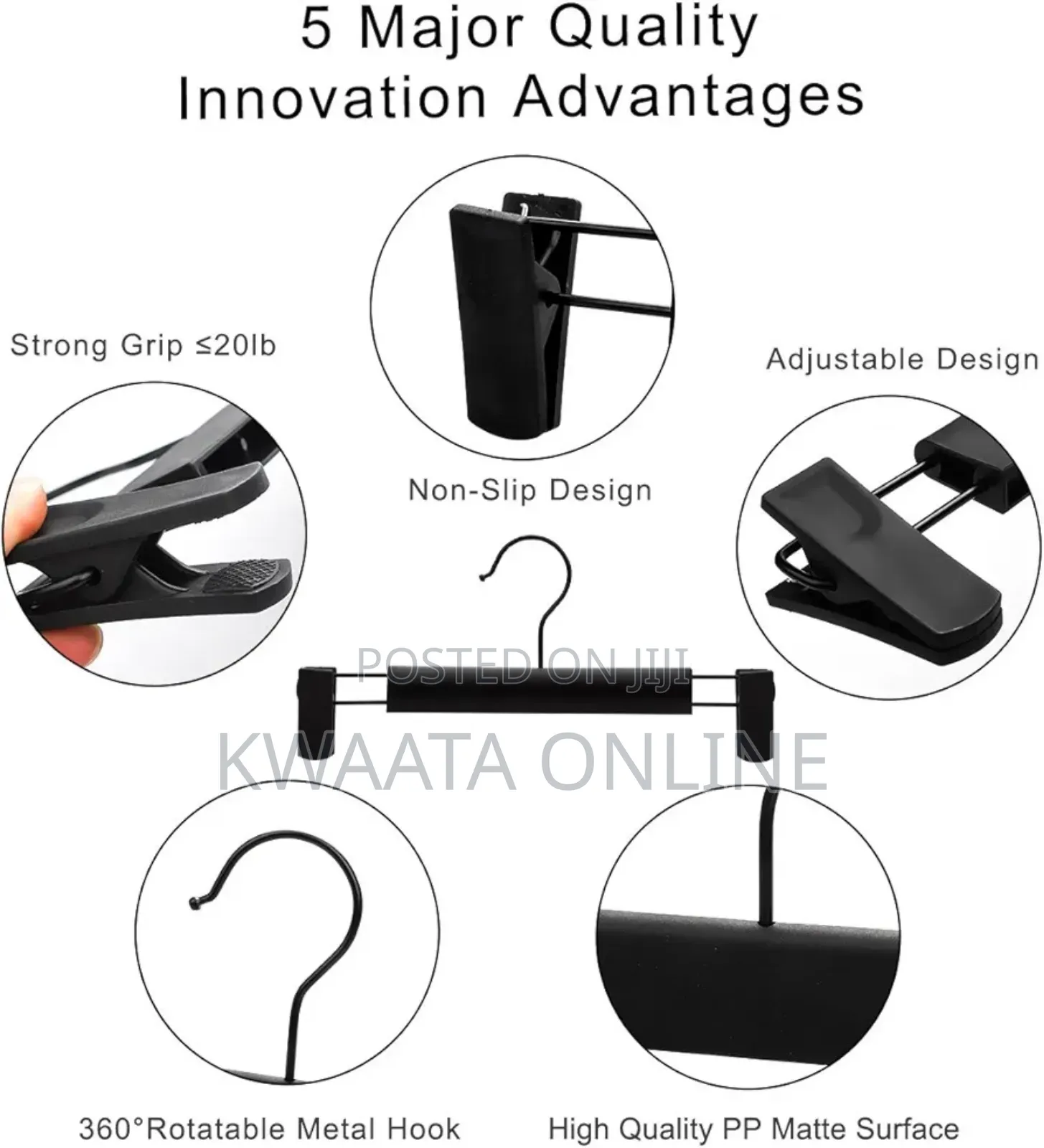 12 Pieces Black Plastic Clothes Pants Hangers With 2-Adjustable Clips