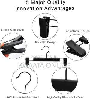 12 Pieces Black Plastic Clothes Pants Hangers With 2-Adjustable Clips