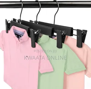 12 Pieces Black Plastic Clothes Pants Hangers With 2-Adjustable Clips