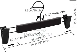12 Pieces Black Plastic Clothes Pants Hangers With 2-Adjustable Clips