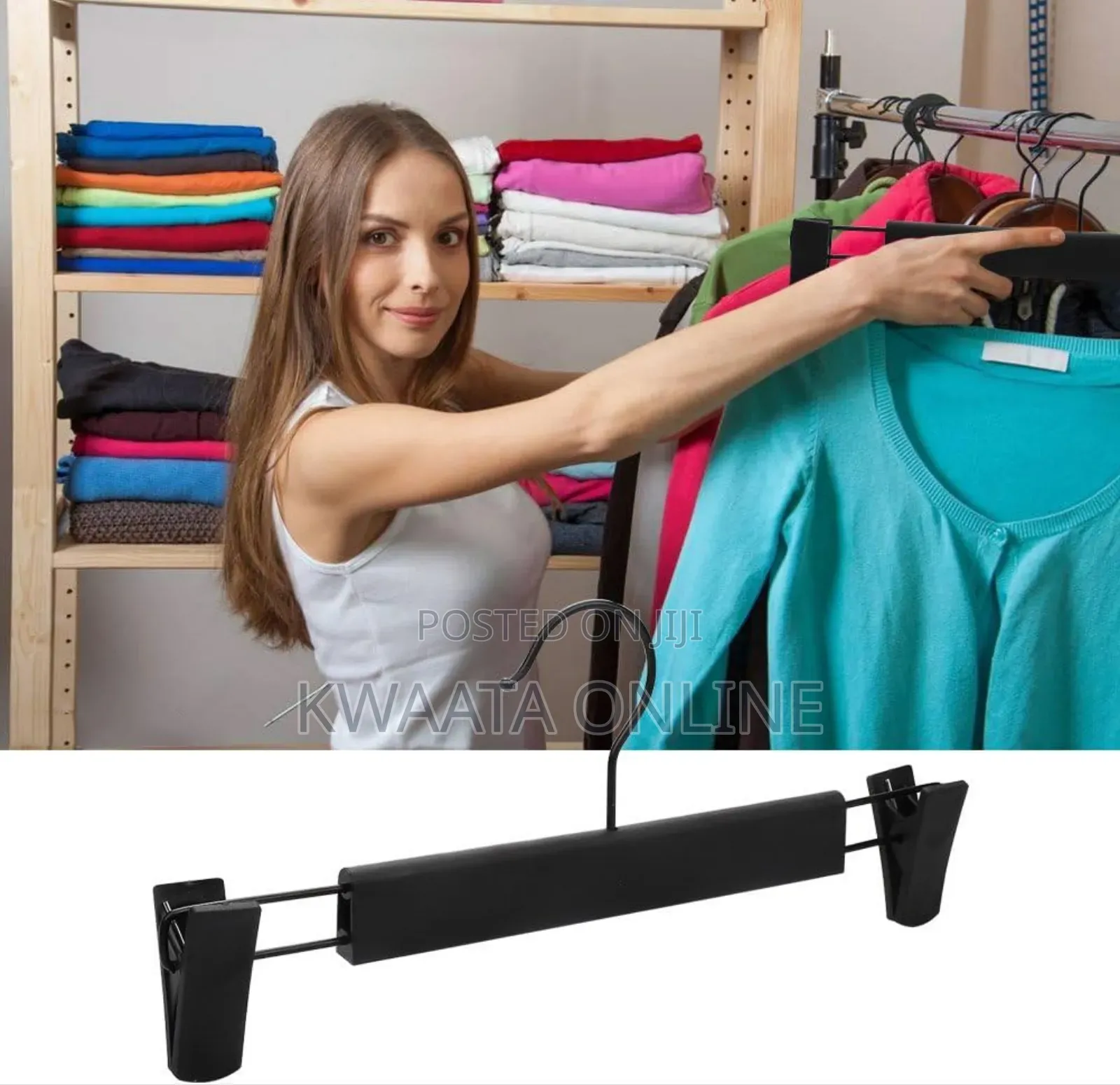 12 Pieces Black Plastic Clothes Pants Hangers With 2-Adjustable Clips