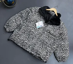 White Leopard Print Puffer Jacket.