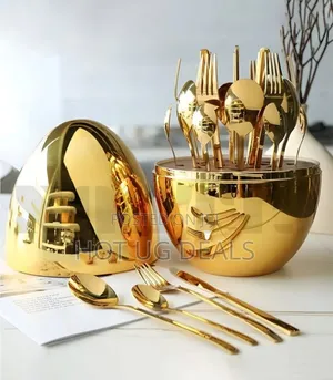 24-piece Gold Cutlery Set With Oval Shaped Stand