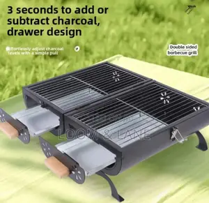 Portable, Double-Sided Charcoal Barbecue Grill
