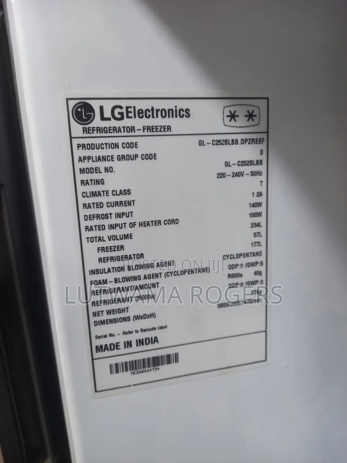 Lg Smart Inverter 252ltrs