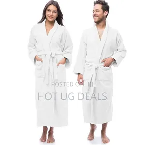 Unisex Exquisite Cotton Bathrobe With Double Pockets- White