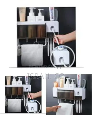 Bathroom Storage Shelf With Toothbrush Holder and Toothpaste Dispenser