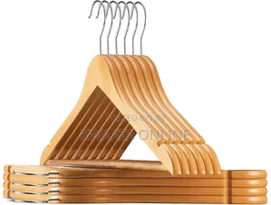 12 Pc High-Grade Wooden Cloth Hangers Smooth Finish 360° Swivel Hook