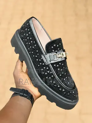 Men’S Super Classic Black Chunky Sole Studded Glittering Loafers
