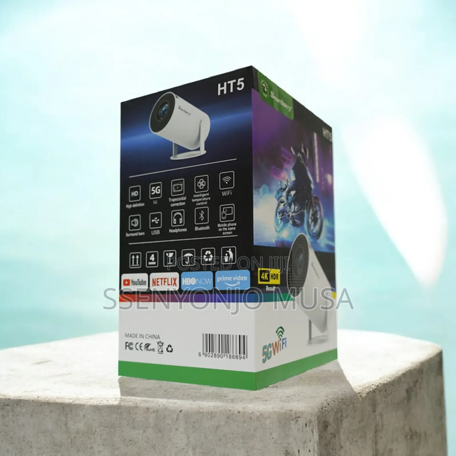 Smartbarry Ht5 Mini Portable Projector – Hd HDR Support, Wireless.