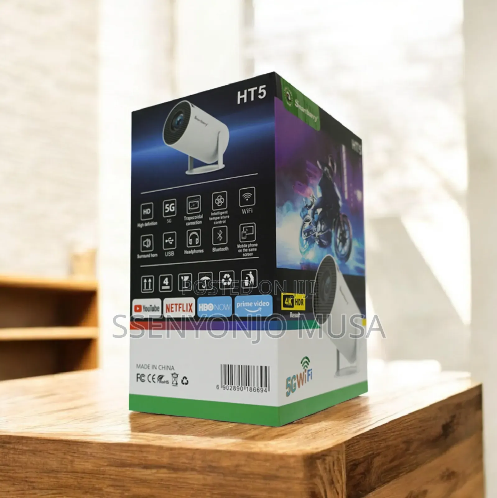 Smartbarry Ht5 Mini Portable Projector – Hd HDR Support, Wireless.