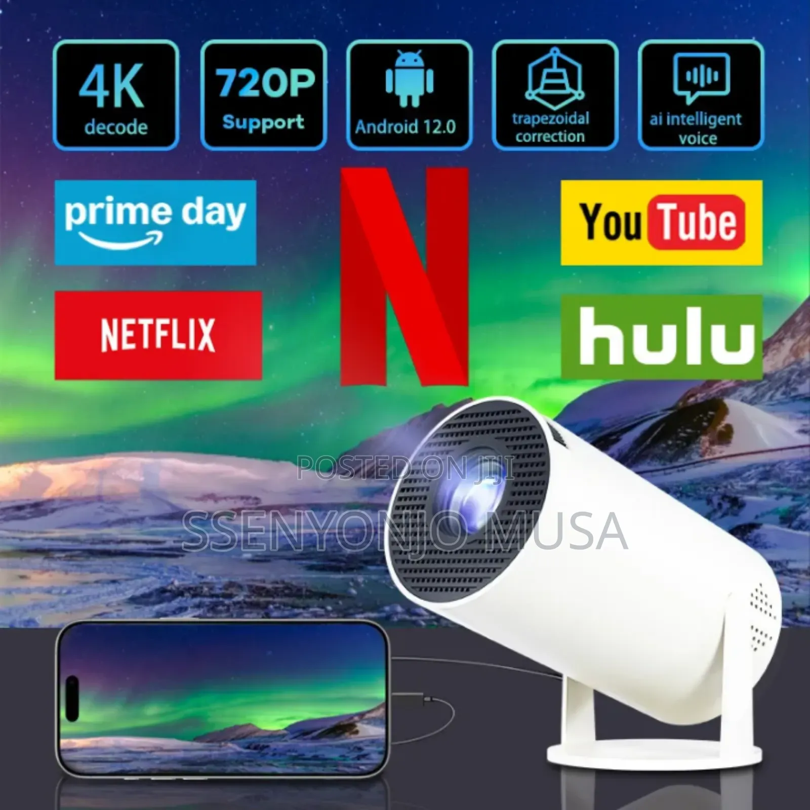 Smartbarry Ht5 Mini Portable Projector – Hd HDR Support, Wireless.