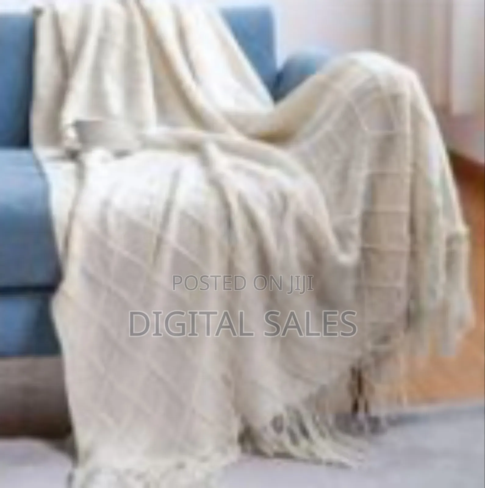 130*220cm Cozy Knitted Diamond Pattern Throw Blanket With Fringe