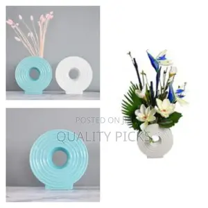 Ceramic Hollow Donut Flower Vase Set of 2, Off White