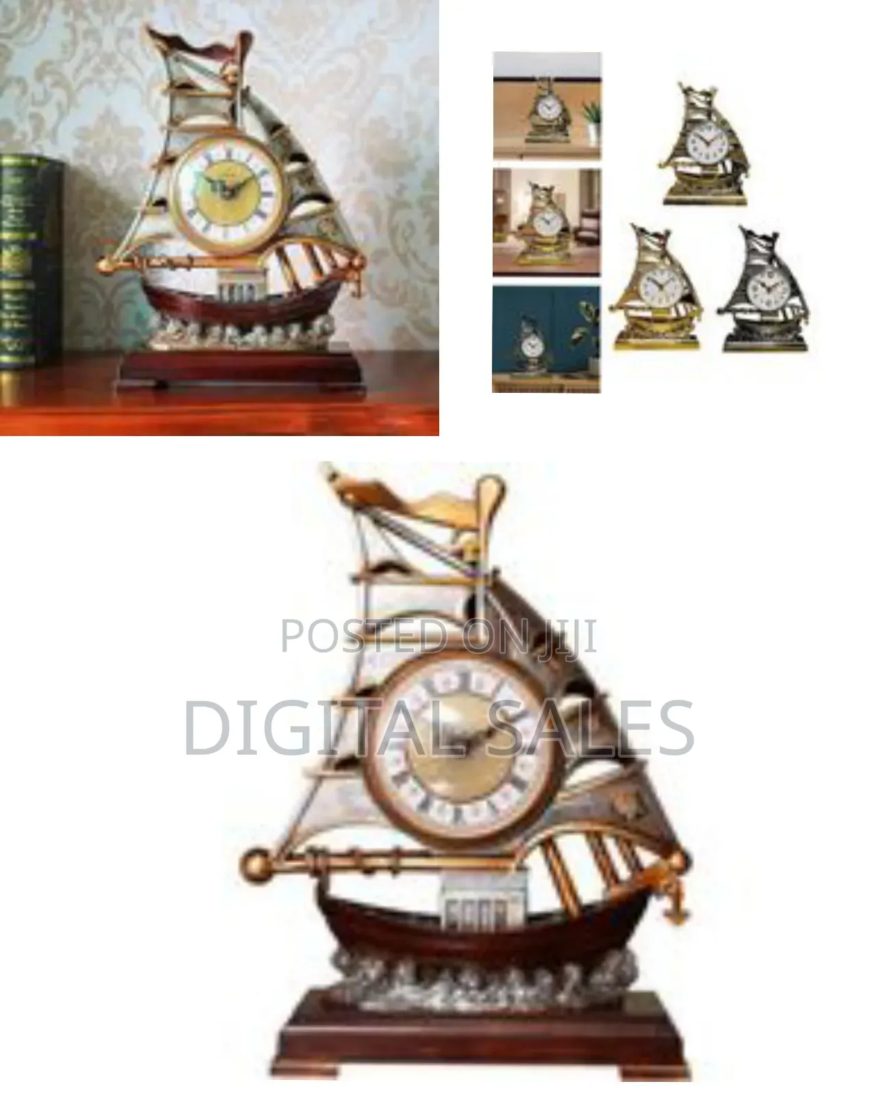 Vintage Sailing Ship Mantel Clock With Ornate Base -