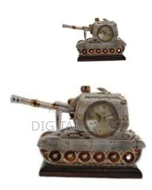 Vintage Military Tank Desk Clock With Wooden Base - Multicolor