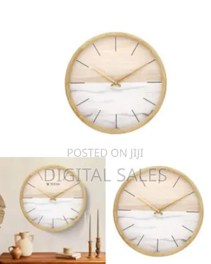 Modern Wood and Faux Marble Wall Clock - Multicolor