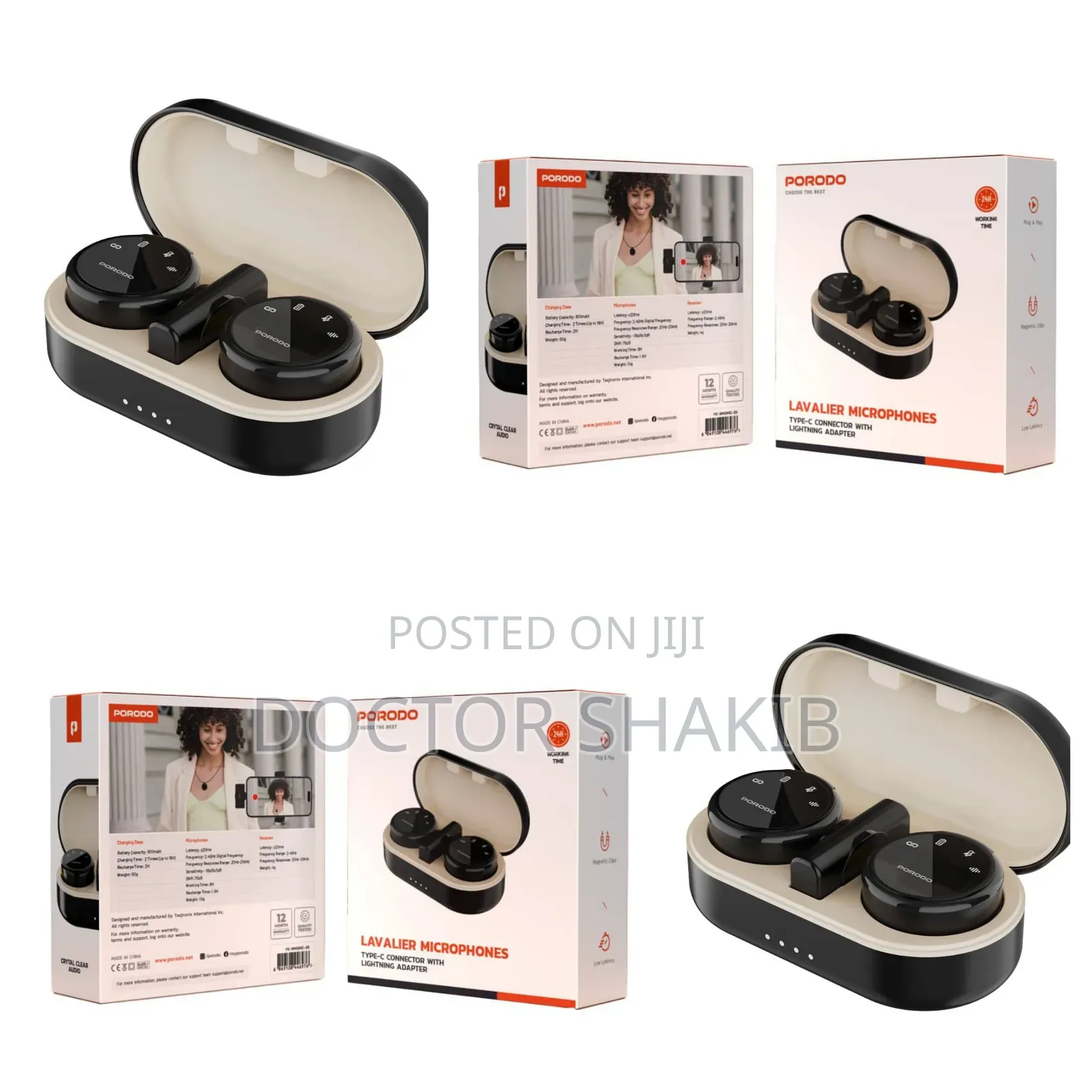 Porodo Professional Lavalier Microphone Set With A Charging Case