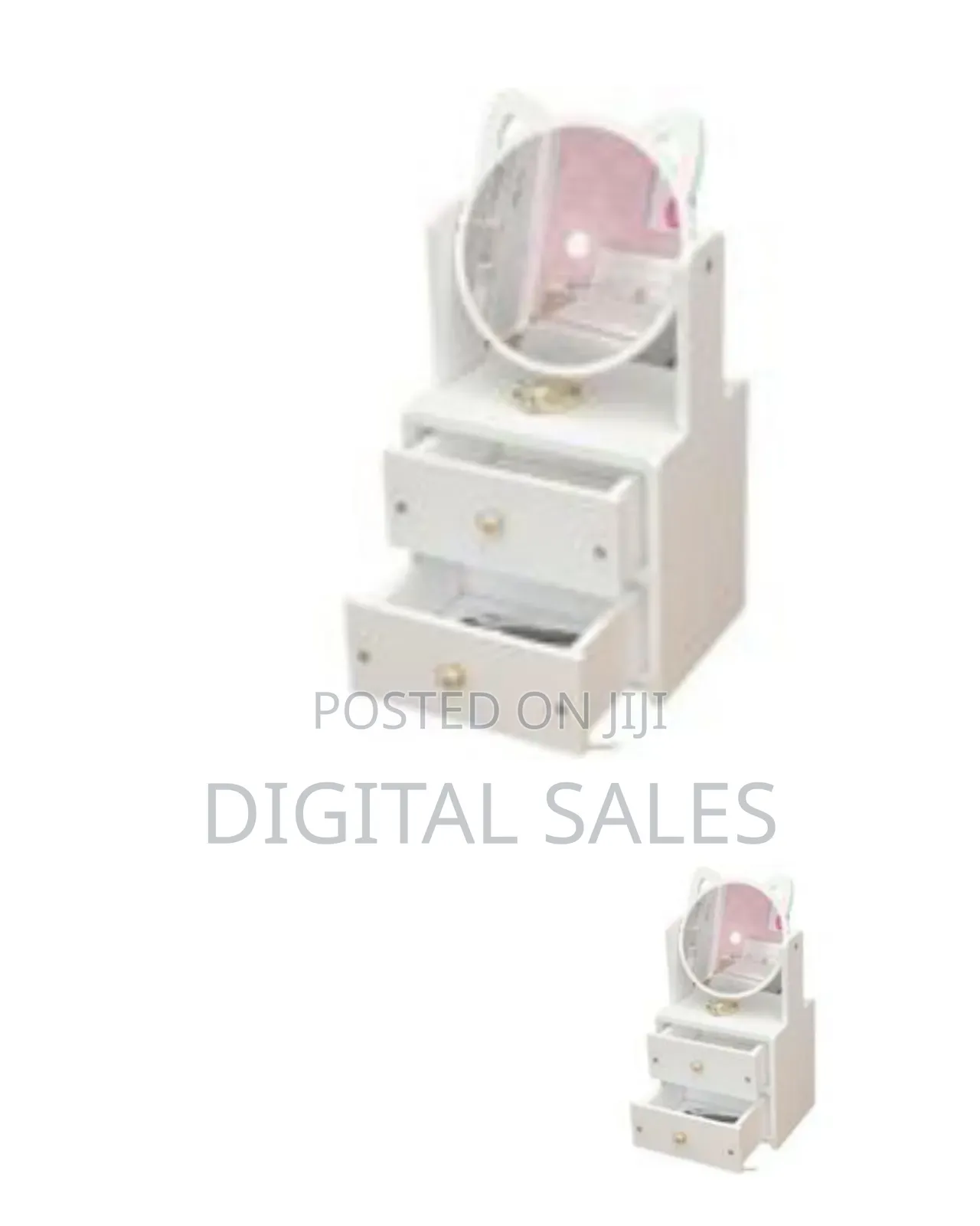Cat-Eared Cosmetic Organizer With Mirror and Drawer