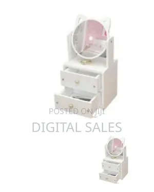 Cat-Eared Cosmetic Organizer With Mirror and Drawer
