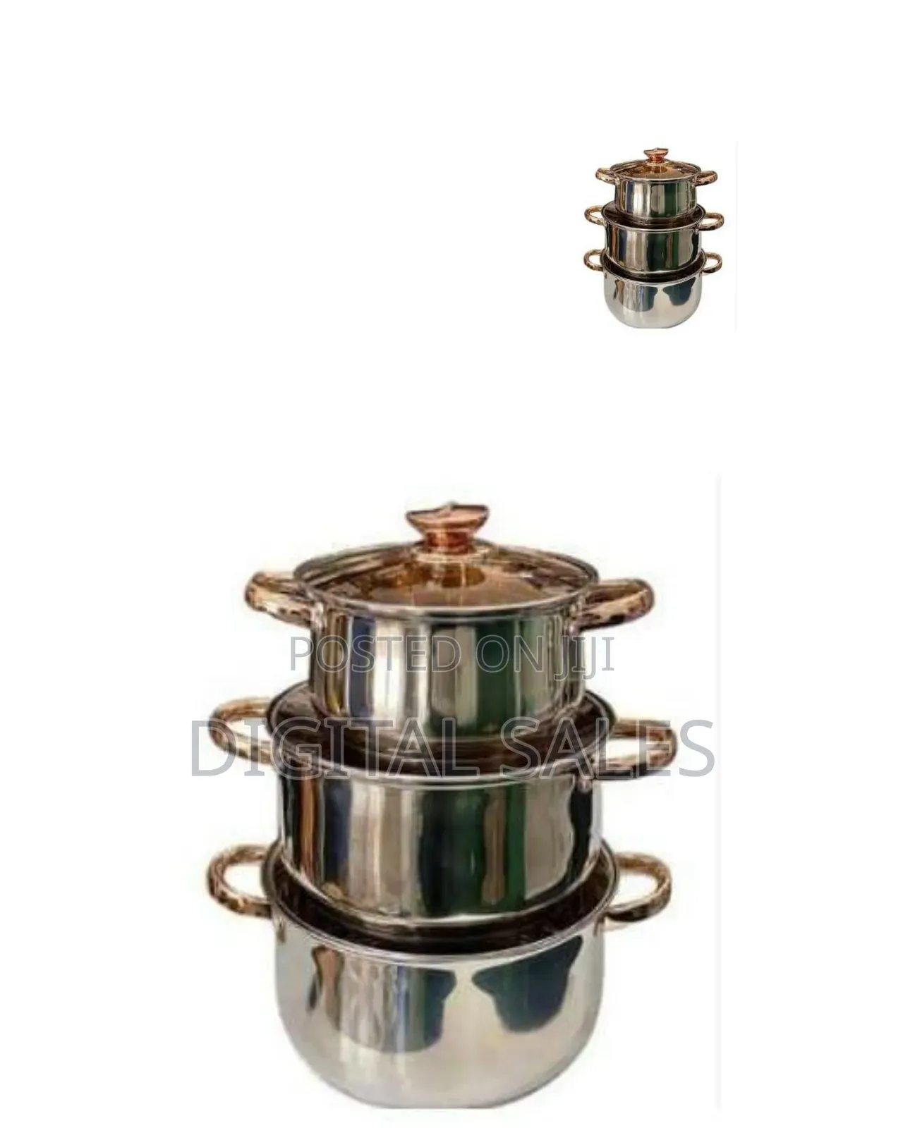 Three-Piece Stainless Steel Cooking Pot Set With Glass Lids