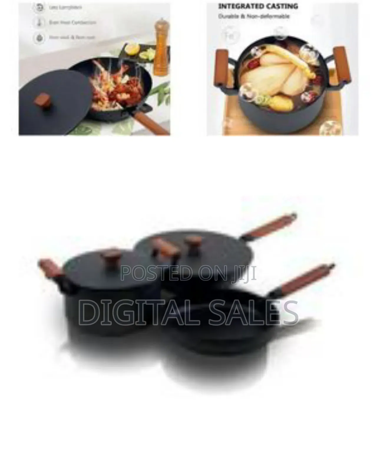 Premium Non-Stick Cookware Set With Wood-Accented Handles (3-Piece)