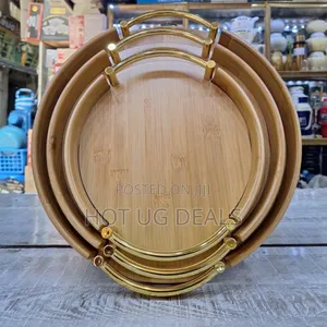 3pcs Wooden Bamboo Serving Portable Trays - Brown
