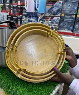 3pcs Wooden Bamboo Serving Portable Trays - Brown