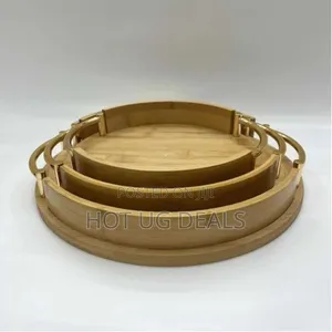 3pcs Wooden Bamboo Serving Portable Trays - Brown