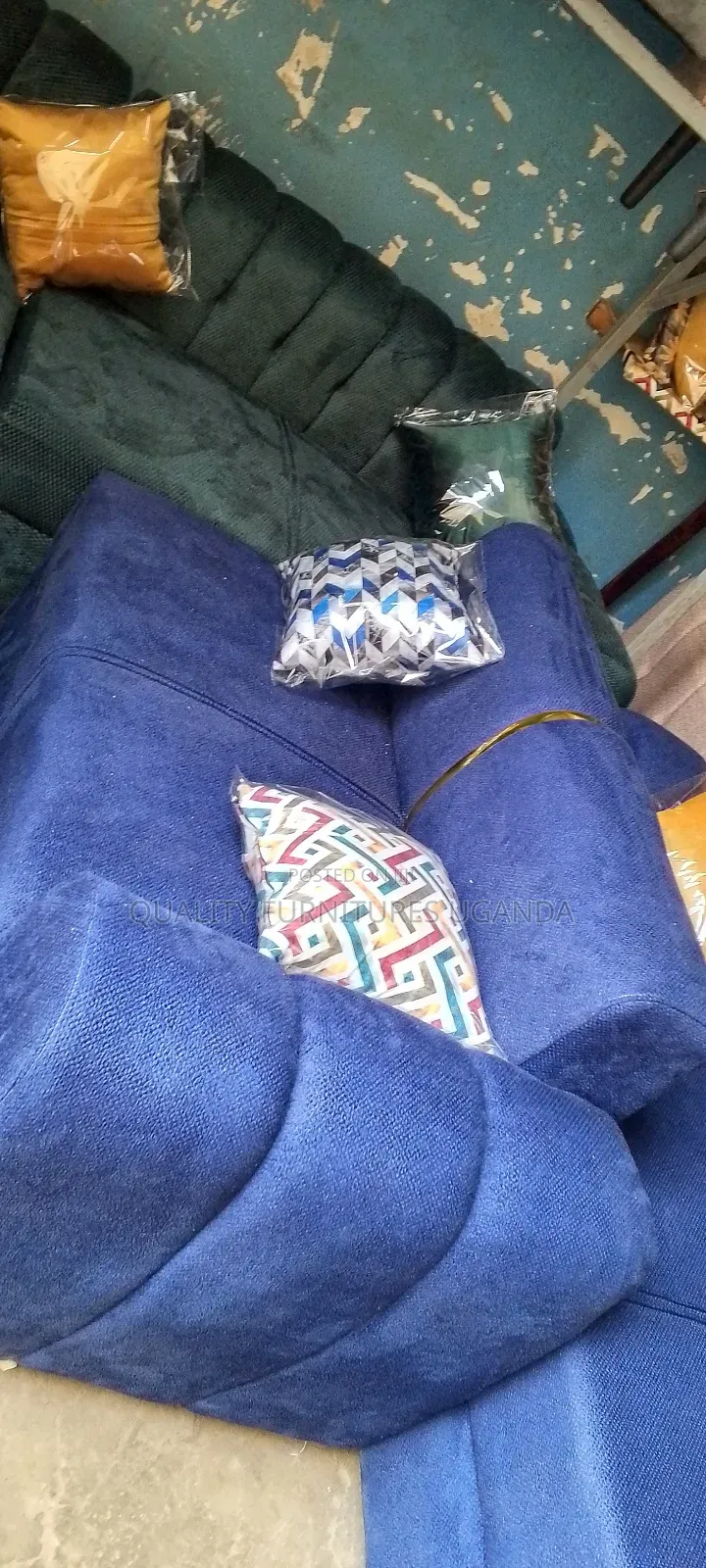 Navy Blue Golden Strips Double Seater
