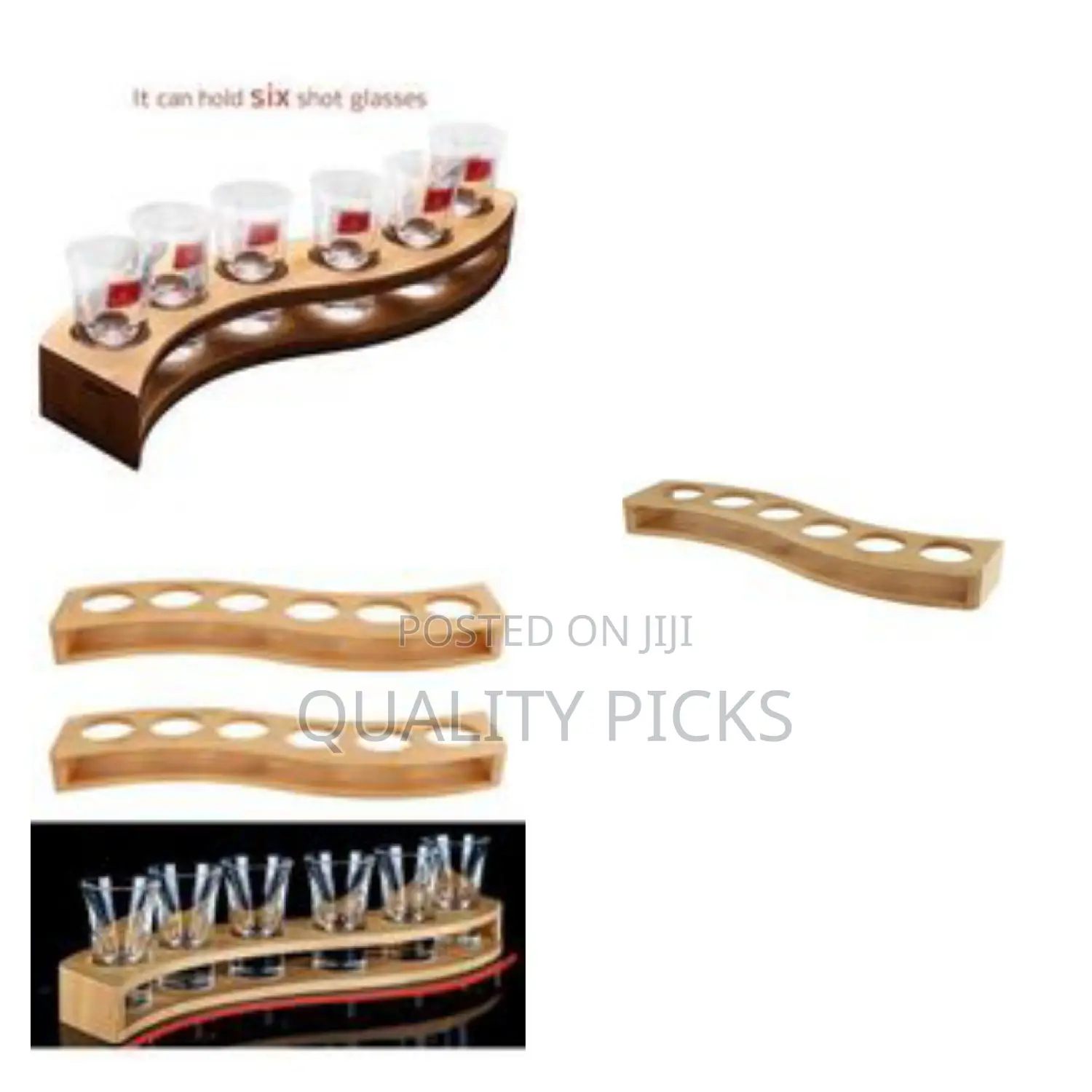Shot Glass Tray Wooden Bamboo Holder Vintage